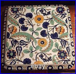Gien French Antique Pottery Good Square Trivet Green Pattern France Collectible