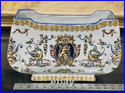 Gien French Faience 9 1/2 x 14 Renaissance Fond Blanc rectangular pillow vase