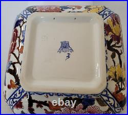 Gien French Faience Peonies 9.25 SQUARE 3 Tall HANGING BOWL Vintage