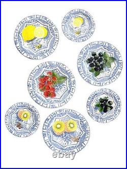 Gien Oiseau Bleu (4)Salad/Dessert 8 3/4 & (3) Canape Plates 6 1/2 Set of 7