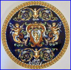 Gien Renaissance Fond Bleu French Faience Wall Plate 10D Mint Vintage Condition