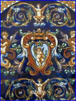 Gien Renaissance Fond Bleu French Faience Wall Plate 10D Mint Vintage Condition