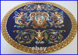 Gien Renaissance Fond Bleu French Faience Wall Plate 10D Mint Vintage Condition