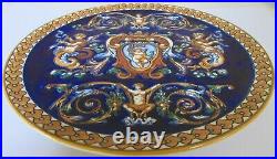 Gien Renaissance Fond Bleu French Faience Wall Plate 10D Mint Vintage Condition