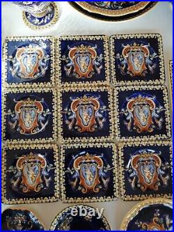 Gien Renaissance Fond Bleu Square Saucer Small Plate Mint Set Of 9 Cherubs