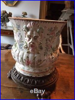 Gorgeous 18th C. French Faience Flower Floor Vase With Wooden Stand