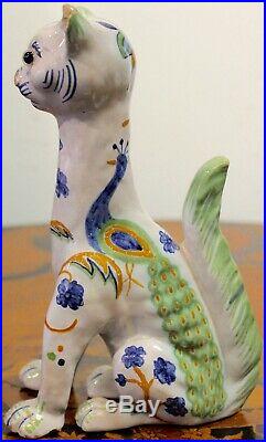 Gorgeous Antique French Faience Galle Style Cat Statue 19th Century