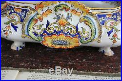 Gorgeous antique french ROUEN faience planter jardiniere dragons 1920 marked