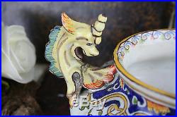Gorgeous antique french ROUEN faience planter jardiniere dragons 1920 marked