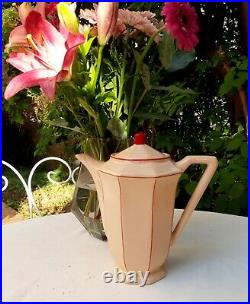 Gorgeous antique french coffee or tea set Digoin powder pink red Art Deco 1930s