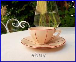 Gorgeous antique french coffee or tea set Digoin powder pink red Art Deco 1930s