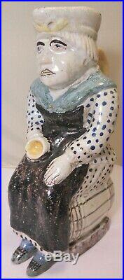 Great 18th or Early 19th Cen. Faience Figural Toby Jug 10 1/2'' tall