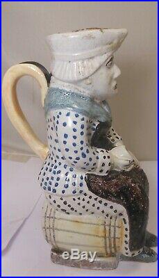 Great 18th or Early 19th Cen. Faience Figural Toby Jug 10 1/2'' tall