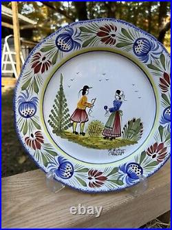 HB Henriot Quimper France 10 Wall Plate Flowers Vintage