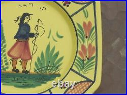 HB Henriot Quimper Soleil Yellow Breton Woman 7 3/4x 8 1/2 - Set of 8 Plates