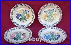 HB QUIMPER Set of 4 Dahlia Plate Hand Painted Faience