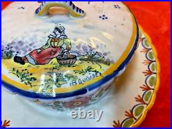 HB Quimper, Beautiful Butter, Covered Plate, Breton Woman