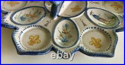 HENRIOT QUIMPER French Faience Egg Serving Set 7 Pieces with 6 Egg Holders