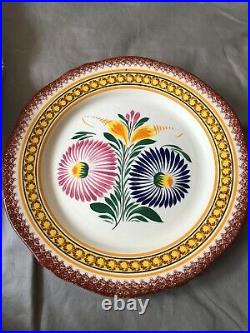 HENRIOT QUIMPER French Hand Painted Faience Dahlias Flowered Plate 1930