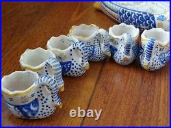 HENRIOT QUIMPER French faience swan egg server set 7 pieces with 6 egg holders