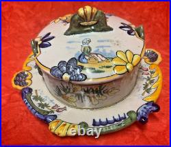 HR Quimper, Beautiful Butter, Covered Plate, Breton Woman