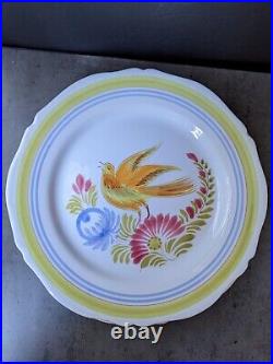 Henriot Quimper Faience Pottery Plates SET of 5 Hand-Painted France Bird, Roos