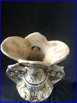 Huge Antique ROUEN French Tin Glaze Faience Pottery Vase
