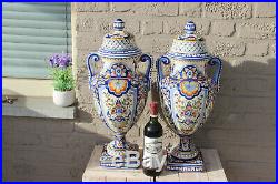 Huge majestical Hand paint ROUEN French Faience porcelain Vases marked