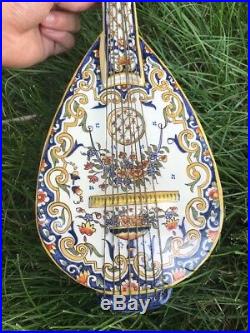 Imperial France Decor Main Pottery Faience Mandolin Wall Pocket Vase Sconce