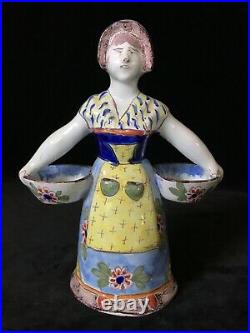 LADY DOUBLE SALT Nevers style marked STC CIMENY Antique French Faience c. 1895