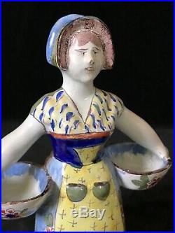 LADY DOUBLE SALT Nevers style marked STC CIMENY Antique French Faience c. 1895