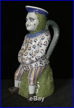 LARGE TOBY JUG by FOURMAINTRAUX FRERES Desvres French Faience ANTIQUE c. 1880