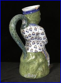 LARGE TOBY JUG by FOURMAINTRAUX FRERES Desvres French Faience ANTIQUE c. 1880