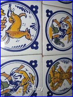 LOT 16 Vintage French Country Tile NEW OS White Blue Ochre 2.75 Hand painted