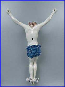 Large 18C 19C German or French Faience Pottery CHRIST FIGURE Crucifix Jesus PT