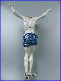 Large 18C 19C German or French Faience Pottery CHRIST FIGURE Crucifix Jesus PT