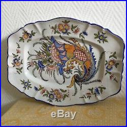 Large Antique 1800s Platter Tray KG Lunéville Hand French Faience Plate Ceramic