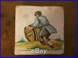 Large Antique French Delft Tin Glaze Faience Pottery Tile 18th 19th c. Wine Cask