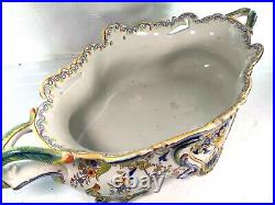 Large Antique French Faience 19th Century Handled Centerpiece Planter