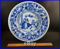 Large Antique French Nevers Faience Pottery Charger European Figures C 1770