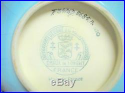 Large Antique LONGWY Faience Pottery OVAL BOWL Dish Signed Open Handles Enamel