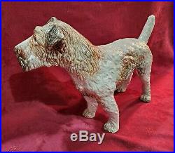 Large Antique Life Size Dog Statue Glass Eyes French Faience Majolica Terrier