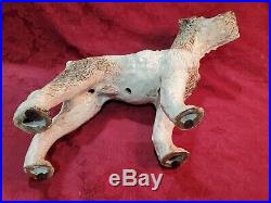 Large Antique Life Size Dog Statue Glass Eyes French Faience Majolica Terrier