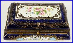 Large EARLY Antique FRENCH 19th C PORCELAIN & BRONZE Mounted Faience JEWELRY BOX