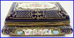 Large EARLY Antique FRENCH 19th C PORCELAIN & BRONZE Mounted Faience JEWELRY BOX