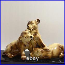 Large French Faience Porcelain Puppy Dogs Playing