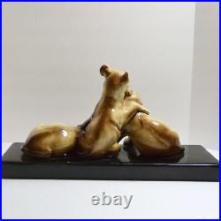 Large French Faience Porcelain Puppy Dogs Playing