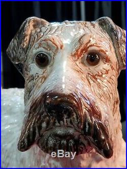 Large Life Size Antique FRENCH FAIENCE Dog Statue Majolica Glaze Glass Eyes