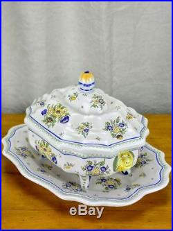 Large mid century Moustiers faience soup tureen and platter
