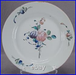 Late 18th Century Strasbourg French Faience Hand Painted Floral 9 1/8 Inch Plate